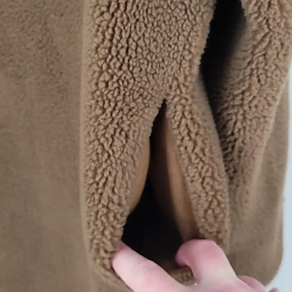 Rebecca Minkoff Brown Faux Shearling Button Down Long Overcoat w/Pockets Size XL - Picture 8 of 15